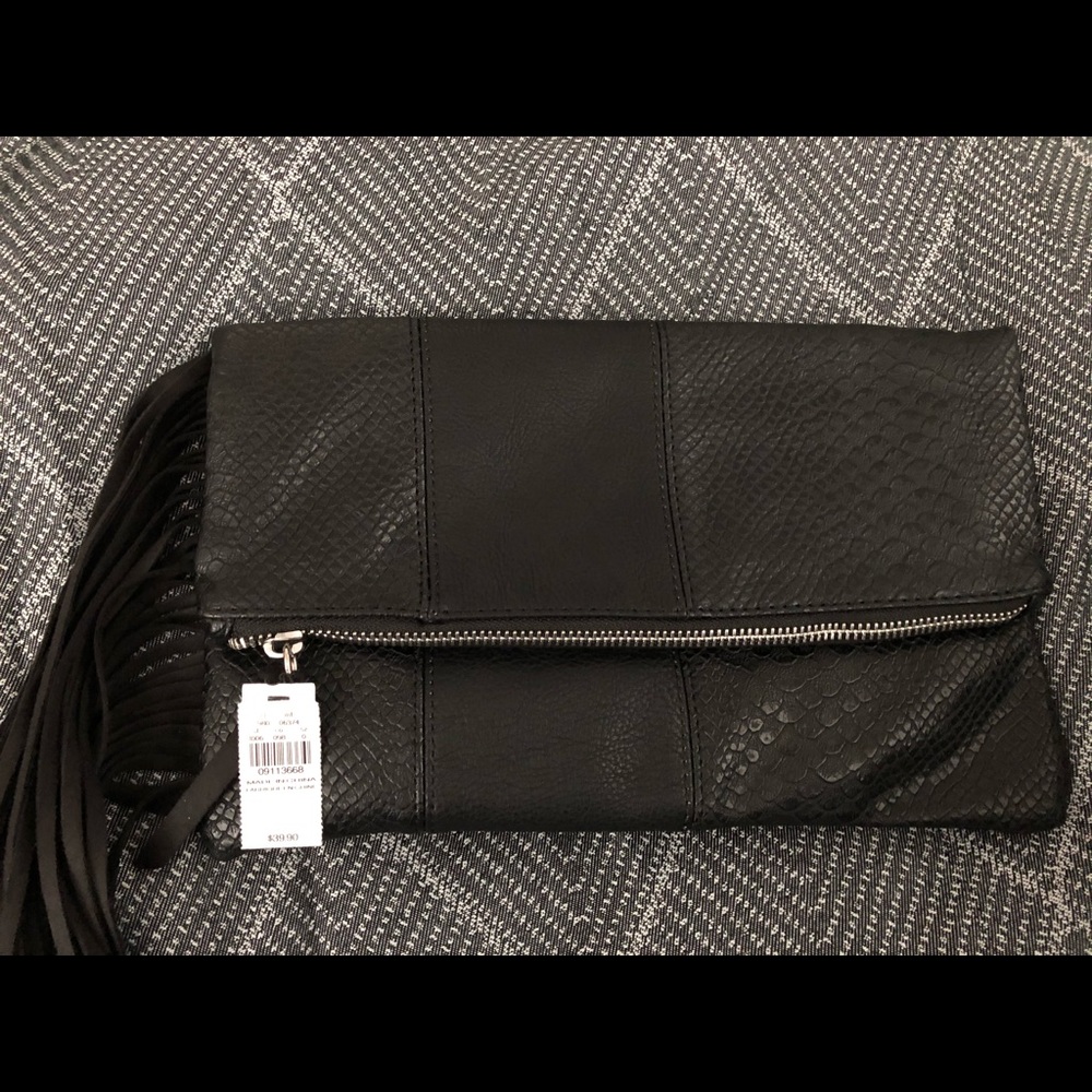 Express black clutch with tassels